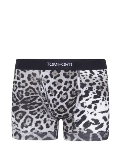 Tom Ford Leopard-print Cotton Boxers In Black