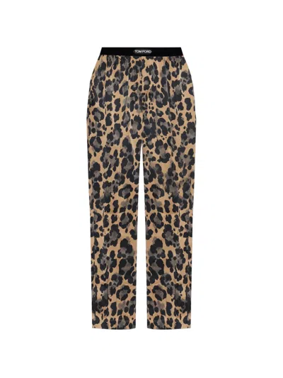 Tom Ford Leopard-print Pajama Bottoms In Neutral