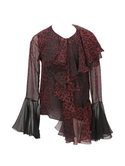 Tom Ford Leopard-print Ruffled Blouse In Red