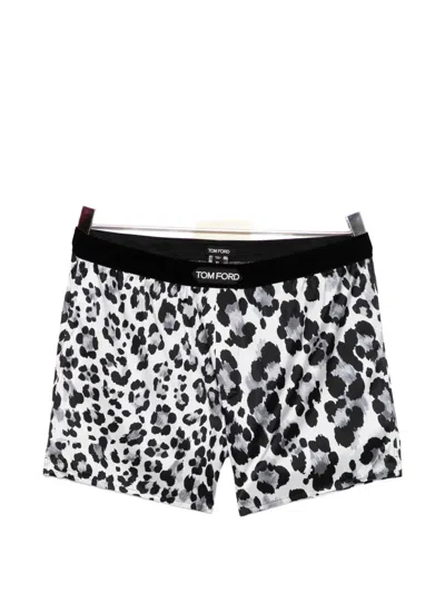 Tom Ford Leopard-print Silk-blend Boxers In Black