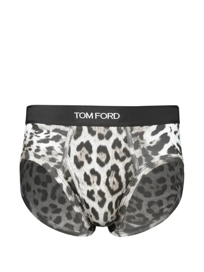Tom Ford Leopard-print Slip Briefs In White