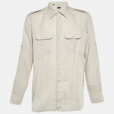 Pre-owned Tom Ford Light Beige Button Front Shirt Xxxl In White