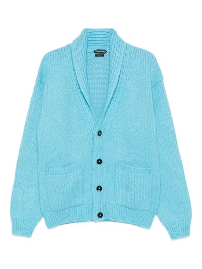 Tom Ford Cashmere Shawl Collar Cardigan In Blue