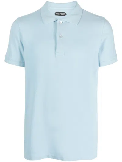 TOM FORD LIGHT BLUE PIQUE COTTON POLO SHIRT
