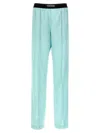 Tom Ford Jacquard-trimmed Stretch-silk Satin Wide-leg Pants In Light Blue