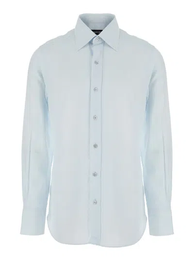 Tom Ford Light-blue Shirt With Classic Collar In Tech Fabric Man
