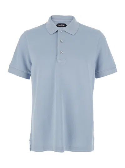 TOM FORD LIGHT-BLUE SHORT-SLEEVES POLO IN COTTON PIQUET JERSEY MAN