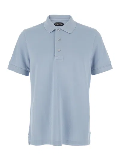 TOM FORD TOM FORD LIGHT-BLUE SHORT-SLEEVES POLO IN COTTON PIQUET JERSEY MAN