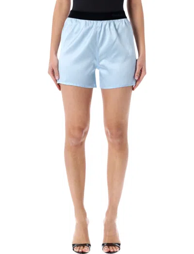 Tom Ford Satin Shorts Featuring Refined Side Slits In Blue