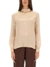 Tom Ford Light Brown Solid Mock Collar Top In Light Brown