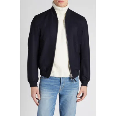 Tom Ford Light Felt Bomber Jacket In Navy