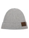 Tom Ford Light Grey Cashmere Hat With Ribbed Texture And Leather Patch In Gray
