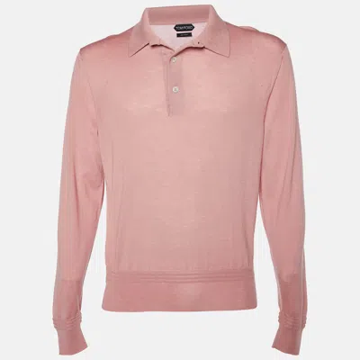 Pre-owned Tom Ford Light Pink Cashmere And Silk Polo Long Sleeve T-shirt Xl