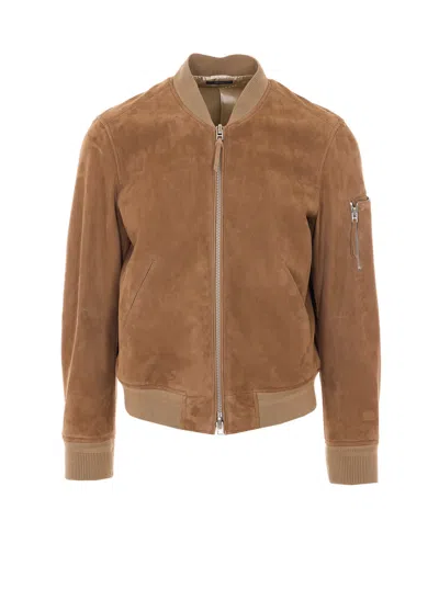 Tom Ford Mens Military Sand Light Suede Bomber Jacket In Nude