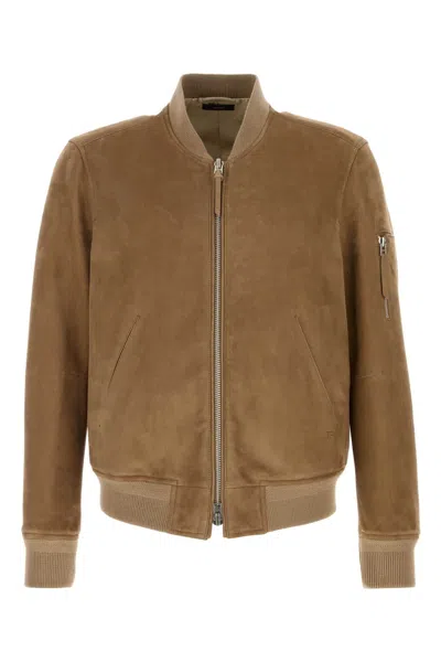 Tom Ford Light Suede Bomber In Brown