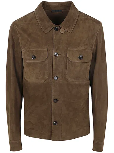 Tom Ford Light Suede Outershirt In Mocha