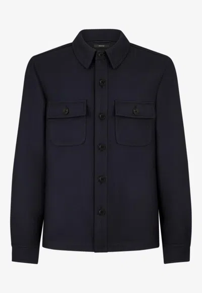 Tom Ford Light Wool Chest Pocket Overshirt In Blue