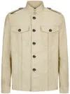Tom Ford Brushed Cotton Satin Stand Collar Outershirt In Neutral