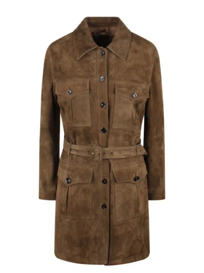 Tom Ford Suede Coat In Brown