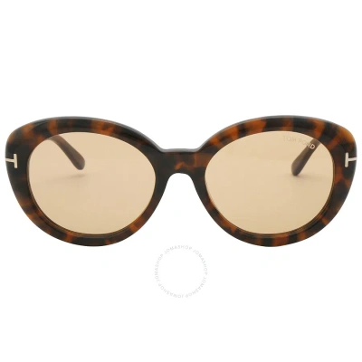 Tom Ford Lily Brown Oval Ladies Sunglasses Ft1009 52e 55 In Brown / Dark