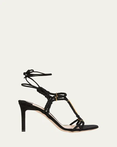Tom Ford Lily Suede Ankle-tie Sandals In Black