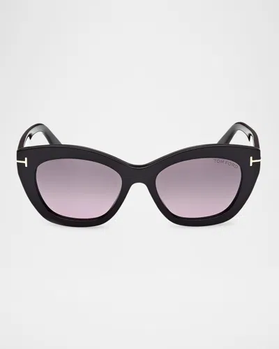 Tom Ford Linda-02 Polarized Acetate Cat-eye Sunglasses In Black/smoke