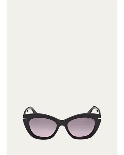 Tom Ford Linda-02 Polarized Acetate Cat-eye Sunglasses In Black/smoke