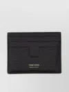 Tom Ford Black T Line Card-holder With Gold-colored Embossed Logo In Grainy Leather Man In Black