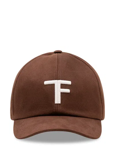 Tom Ford Linen Cap With Logo Embroidery - Medium Size In Medium Brown-off White