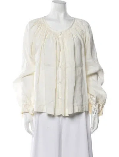 Pre-owned Tom Ford Linen Crew Neck Blouse In Neutrals