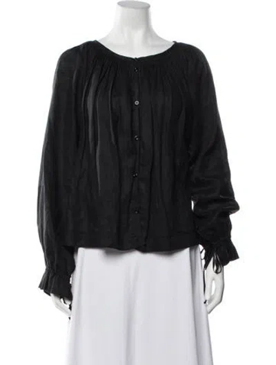 Pre-owned Tom Ford Linen Scoop Neck Blouse In Black