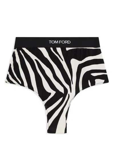 Tom Ford Zebra Print High-rise Briefs In Beige