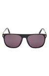 Tom Ford Lionel 55mm Square Sunglasses In Shiny Black / Smoke