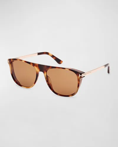 Tom Ford Lionel Acetate & Metal Square Sunglasses In Brown