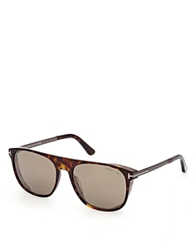 Tom Ford Lionel Square Sunglasses, 55mm In Havana/brown Mirrored Solid