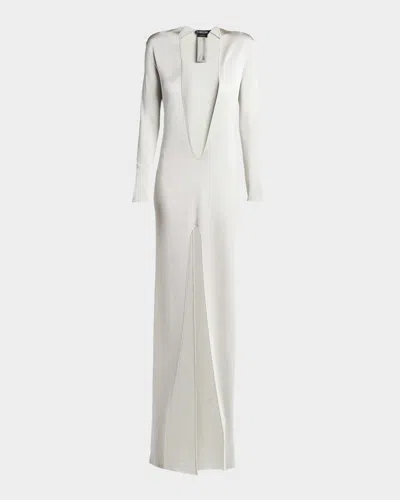 Tom Ford Liquid Fine Viscose Plunging Column Gown In White
