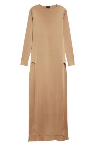 Tom Ford Liquid Long Sleeve Dress In Brown