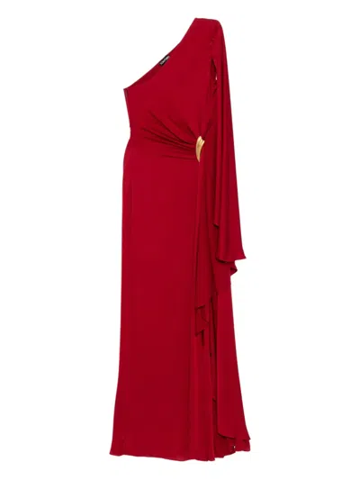 Tom Ford Embellished One-sleeve Draped Silk-crepe Gown In Burgundy