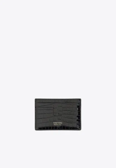 Tom Ford Lizard-effect Leather Cardholder In Black