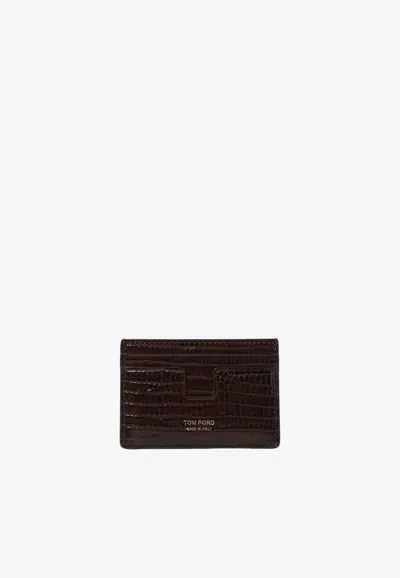 Tom Ford Lizard-effect Leather Cardholder In Brown