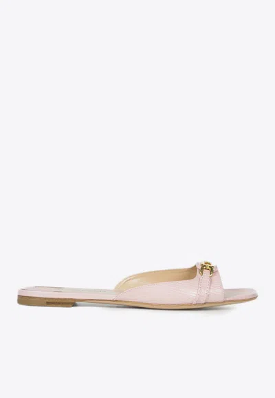 Tom Ford Pink Stamped Lizard Leather Whitney Slides In White