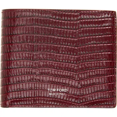 Tom Ford Lizard Embossed T-line Classic Bifold Wallet In Purple