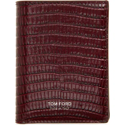 Tom Ford Lizard Embossed T-line Folding Card Holder In Burgundy