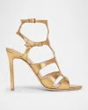 Tom Ford Lizard-printed Leather Caged Sandals In Gold