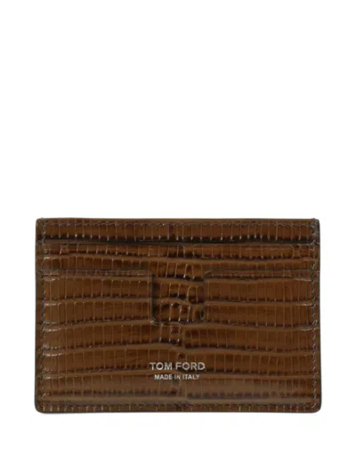 Tom Ford Lizard-effect Leather Cardholder In Brown