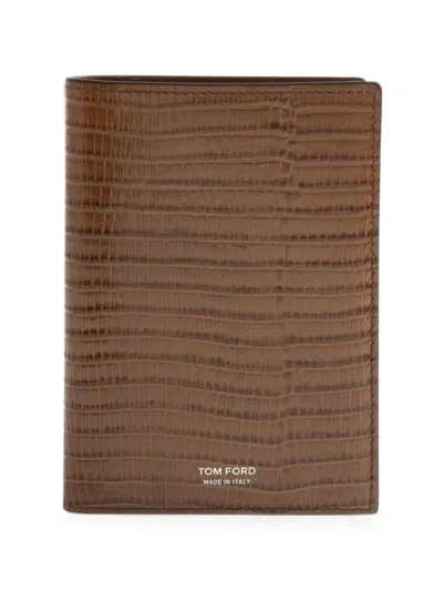 Tom Ford Lizard-effect Leather Passport Holder In Brown
