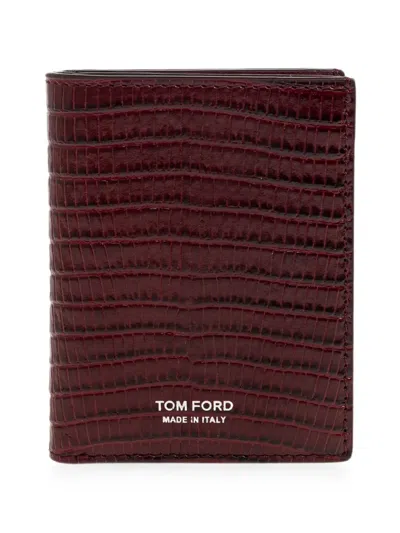 Tom Ford Lizard-effect Leather Wallet In Burgundy