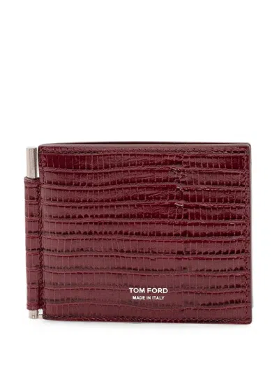 Tom Ford Lizard-effect Money-clip Cardholder In Burgundy