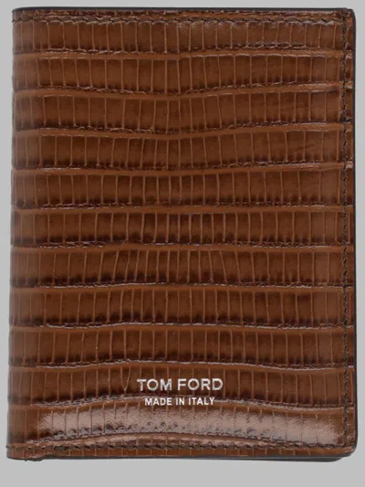 Tom Ford Lizard-embossed Leather Bifold Wallet In Brown