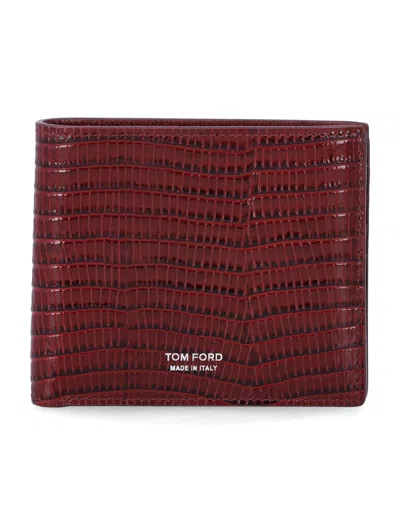 Tom Ford Lizard-embossed Leather Bifold Wallet In Burgundy